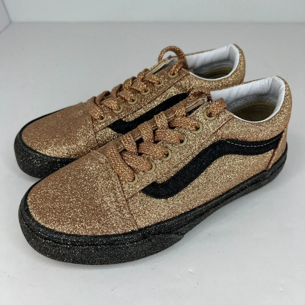 Vans Kids 508357 Gold Casual Old Skool Party Glitter Lace Up Size 2.5 Sneakers